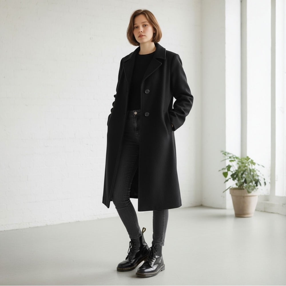 Anne Klein Black Wool Pea Coat